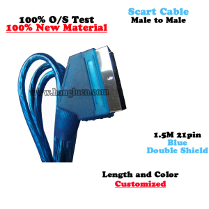 100% Tested Blue Flat 1.5m 21pin Scart Lead (SY017)